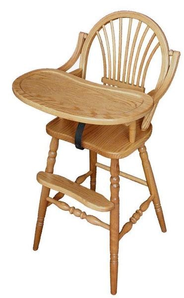 Amish Windsor Sheaf Back High Chair with Flip or Slide Tray shown in Oak with Medium Walnut Stain