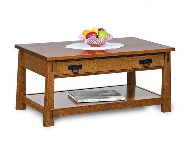Amish 42 Wide Enchant Mission Coffee Table with Drawer and Bottom Shelf