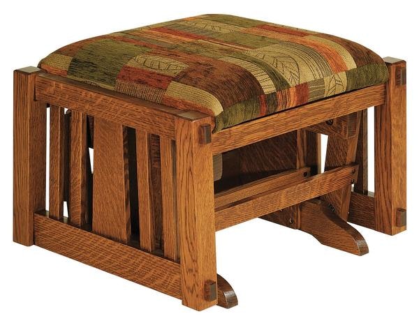 Amish Trinity Mission Gliding Ottoman with Slatted Wood Side and shown in with Eclipse Fabric Top.