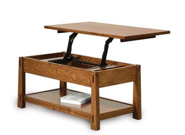 Amish 42 Wide Enchant Mission Lift-Top Coffee Table with Recessed Storage Under Top with Counter Weight