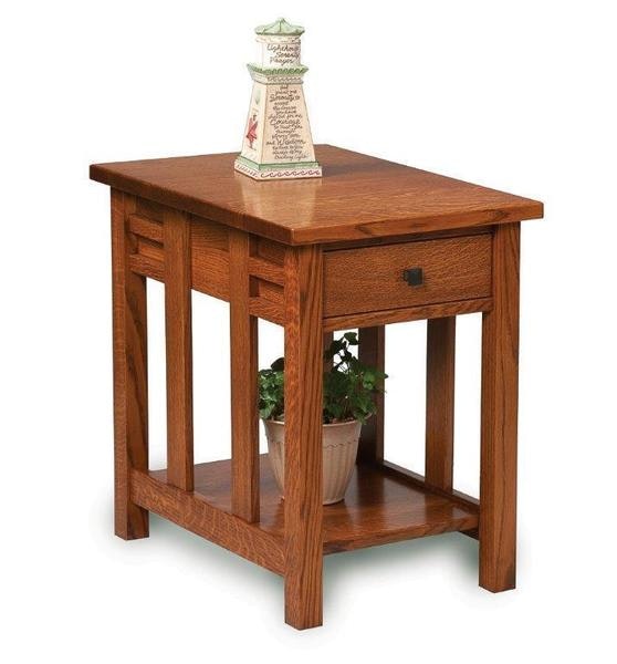 Amish 24 Tall Pure Mission End Table with Drawer and Bottom Shelf