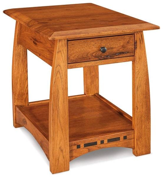 Boulder Creek End Table with Drawer in Rustic Hickory with Ebony Inlays