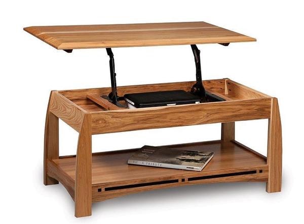 Amish 44 Wide Wood Grove Mission Lift Top Coffee Table with Recessed Storage Under Top with Counter Weight