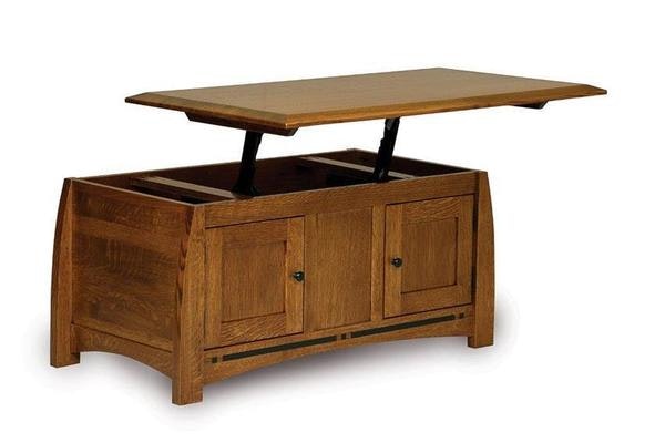 Amish 44 Wide Wood Grove Mission Lift Top Coffee Table Cabinet with Inlays and 2 Doors