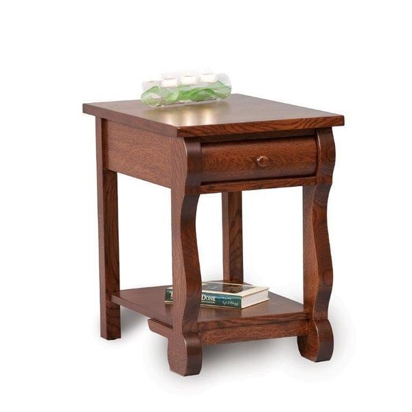 Amish 24 Tall Gleam Hardwood End Table with Drawer and Bottom Shelf