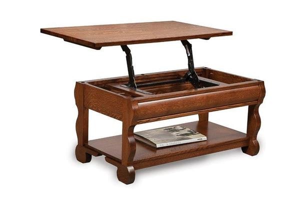 Amish 42 Wide Gleam Hardwood Lift Top Coffee Table with Recessed Storage Untop Top with Counter Weight
