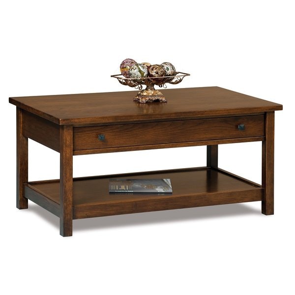 Amish 42 Wide Radiance Mission Coffee Table with Drawer and Bottom Shelf