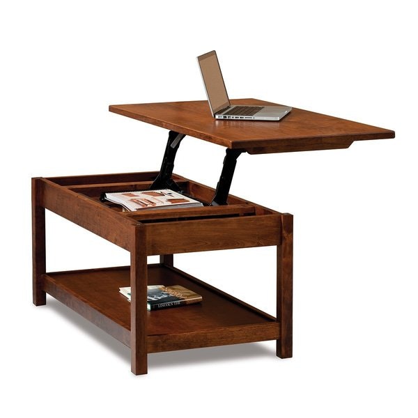 Amish 42 Wide Radiance Mission Coffee Table with Lift Top and Bottom Shelf