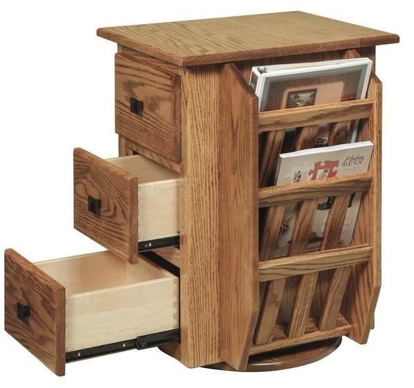 Amish Hardwood Magazine Stand with Swivel and Book Shelf