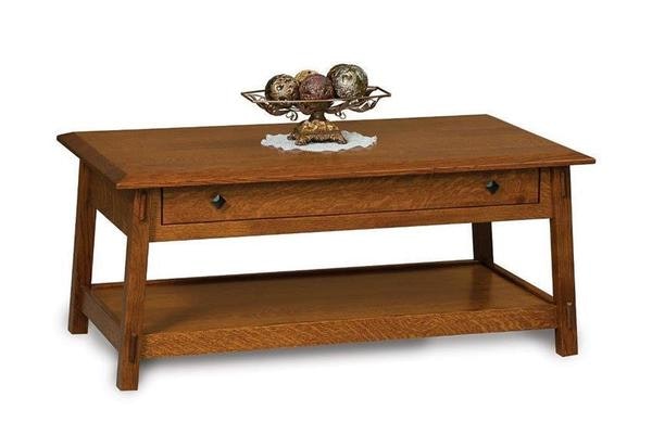 Amish 46 Wide Spark Mission Coffee Table with Drawer and Bottom Shelf