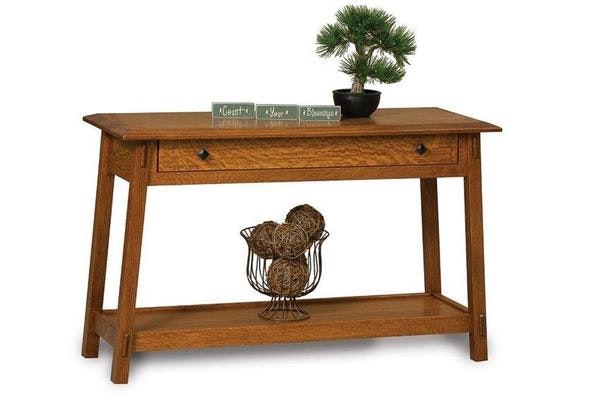 Amish 46 Wide Spark Mission Sofa Table with Drawer and Bottom Shelf