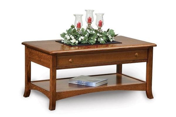 Amish 42 Wide Marvel Coffee Table with Drawer and Lower Shelf