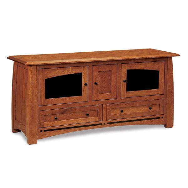 Amish Wood Grove Mission 63 TV Stand with Smoked Glass and Raised Curved Panel Sides