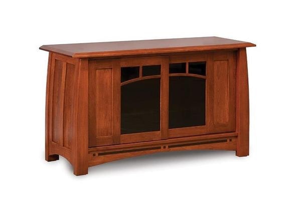 Amish 48 Wide Wood Grove Mission TV Stand  with Curved Raised Panel Sides and 1 Adjustable Shelf on each Side