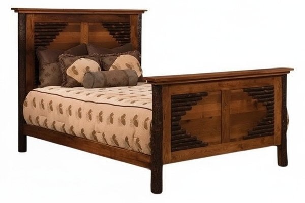 Amish Rustic Hickory Log Panel Bed