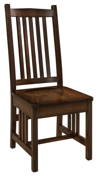 Amish Bosewell Traditional Mission Dining Chair shown in 1/4 Sawn White Oak with Burnished Earthtone stain.
