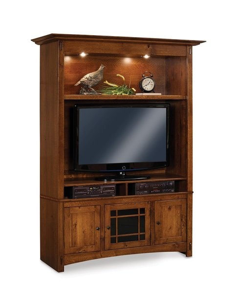 Rustic Quarter Sawn White Oak Spark Mission Style Entertainment Center with Asbury Brown Stain