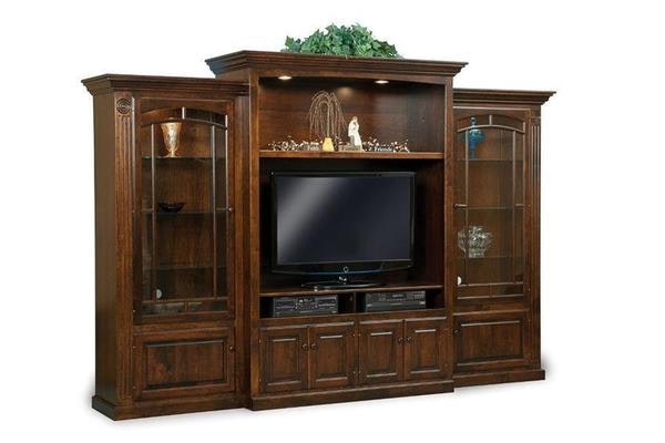 Amish Manifest 3-Piece Wall Unit Entertainment Center with Bookcases with 6 Adjustable Shelves and LED Touch Lighting