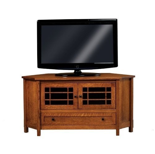 Amish Radiance Mission Corner TV Stand shown in Quarter Sawn White Oak with Michaels Cherry Stain