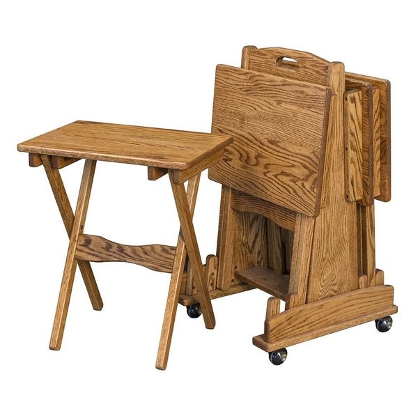 Amish Oak Hardwood Folding TV Tray Set of 4 in Special Walnut Finish