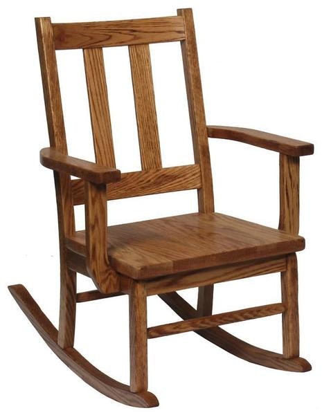 Amish Handcrafted Oak Wood Slat Back Childs Rocker shown in Oak with Medium Walnut Stain