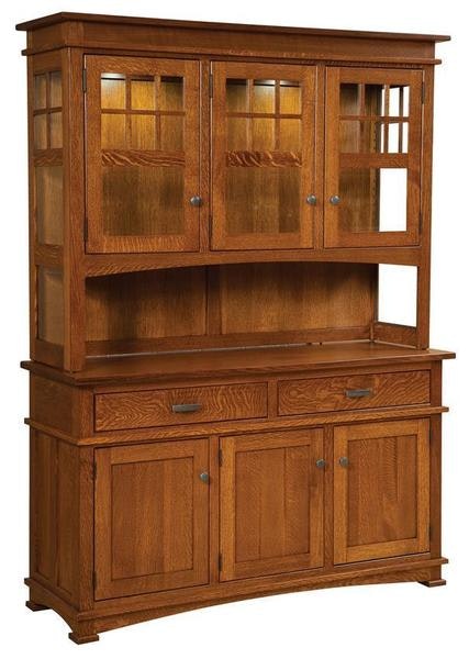 Amish 81 Tall Alna Dining Hutch shown in Quarter Sawn White Oak in Michaels Cherry Stain.