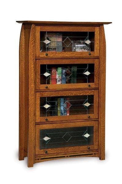 Amish 39 1/4 Wide Wood Grove Mission Barrister Bookcase with 4 Decorative Glass Doors