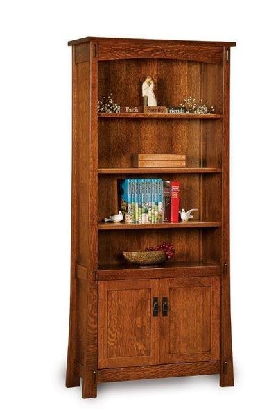 Amish Enchant Mission Bookcase with Two Doors shown in Quarter Sawn White Oak Wood with Asbury Brown Stain