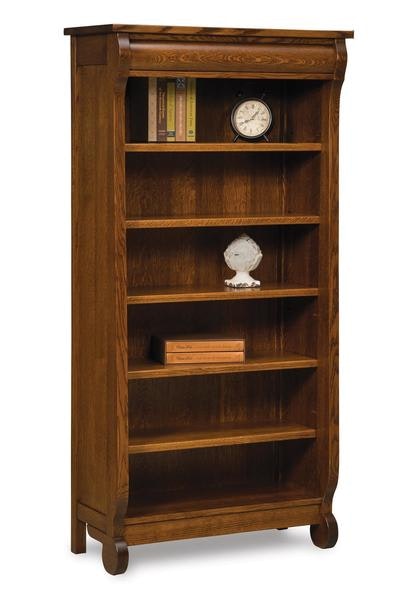 Amish 36 Wide Gleam Hardwood Custom Bookcase shown in Quarter Sawn White Oak Wood with Michaels Cherry Stain