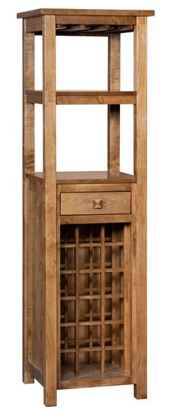 Amish 68 Tall Baird Solid Wood Wine Tower with Wine Rack and Stemware Holder