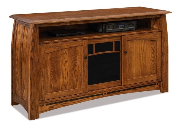 Amish Wood Grove Mission 63 TV Console with 3 Doors and Curved Raised Panel Sides