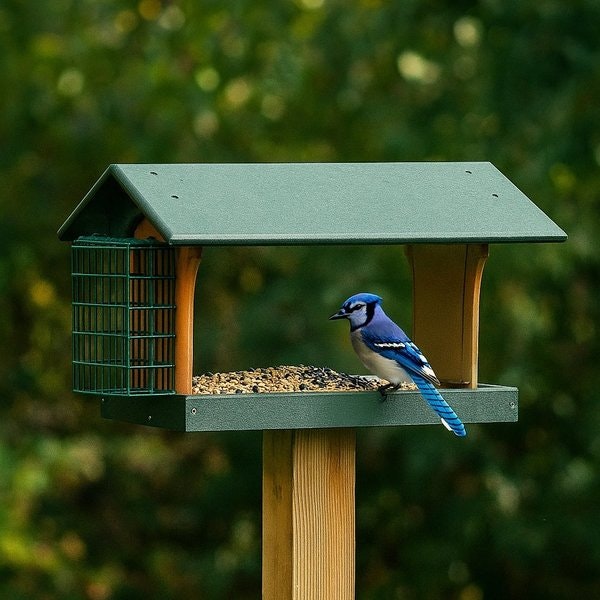 Amish Recycled Poly Hopper Bird Feeder with Suet Holder - Hanging or Post Design