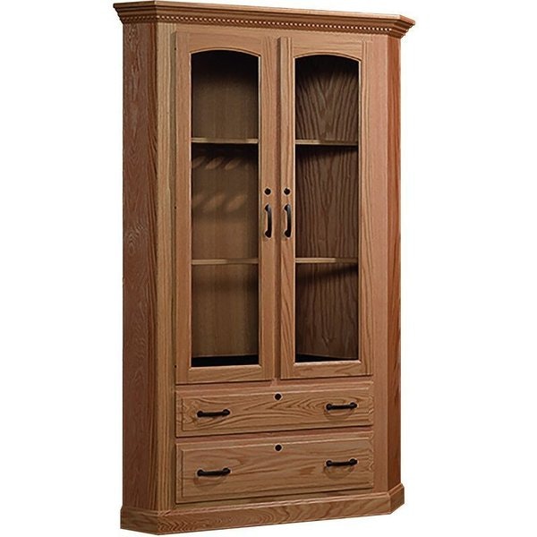 Amish Wooden Corner Gun Cabinet with Glass Doors