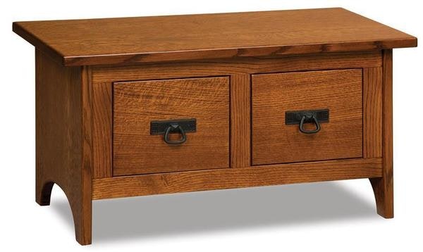 Amish Yost Locker Drawer Storage Bench shown in Oak with Michaels Cherry