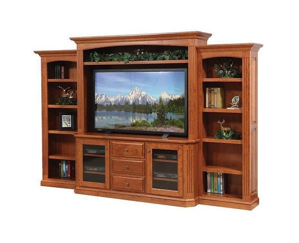 Amish Horizon Entertainment Center with Side Bookcases
