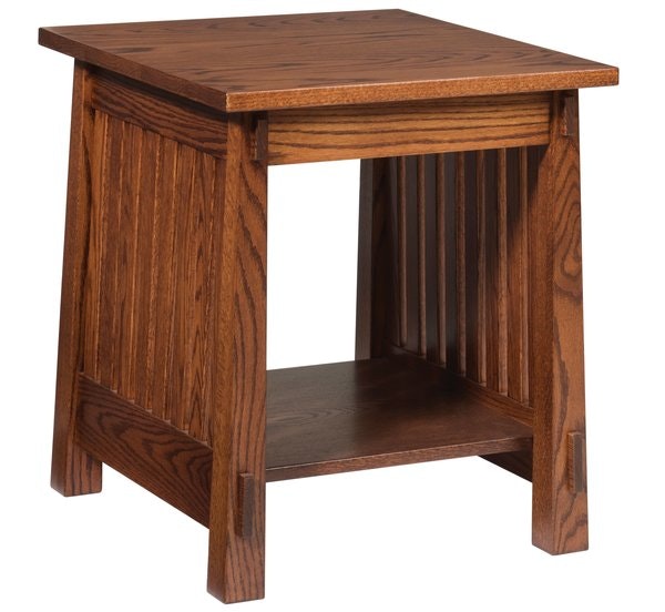 Amish Dawson End Table Mission Style 22 inches wide with open bottom Shelf.