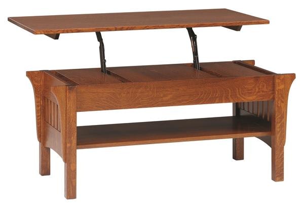 Amish Crafted Fredericksburg Quarter Sawn White Oak Lift Top Coffee Table in Michaels Cherry Finish