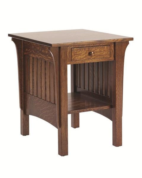Amish Hartsville Mission End Table shown in Quarter Sawn White Oak Wood.