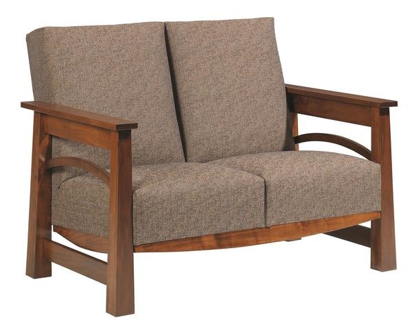 Amish Marion Wood Frame Loveseat 50 inches wide Wood Framed with choice of Performance or Genuine Leather Upholstery.