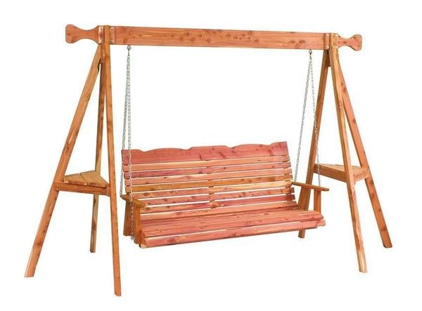Amish Cedar Wood Straightback Porch Swing Stand Set