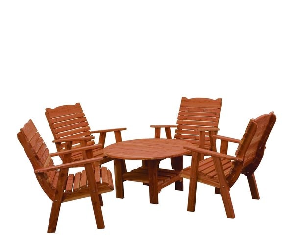 Amish Cedar Wood 5-Piece Coffee Table and Chair Set