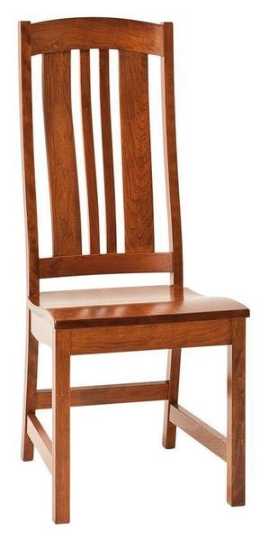 Amish Bolton Dining Chair wooden seat back with two spindes centered between two accent boards