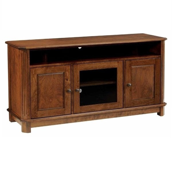 Amish Franchi TV Stand with Three Doors & Open Storage shown in Rustic Cherry Wood with Boston Stain