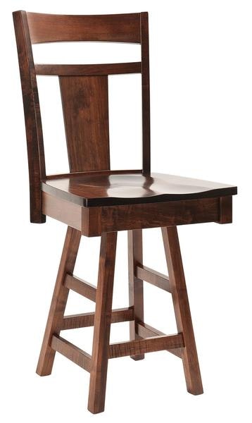 Amish Southampton Swivel Bar Stool Solid Wood Armless Single Plank Support Center Back
