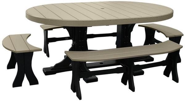 LuxCraft Oval Poly Outdoor Oval Dining Table Set with Benches