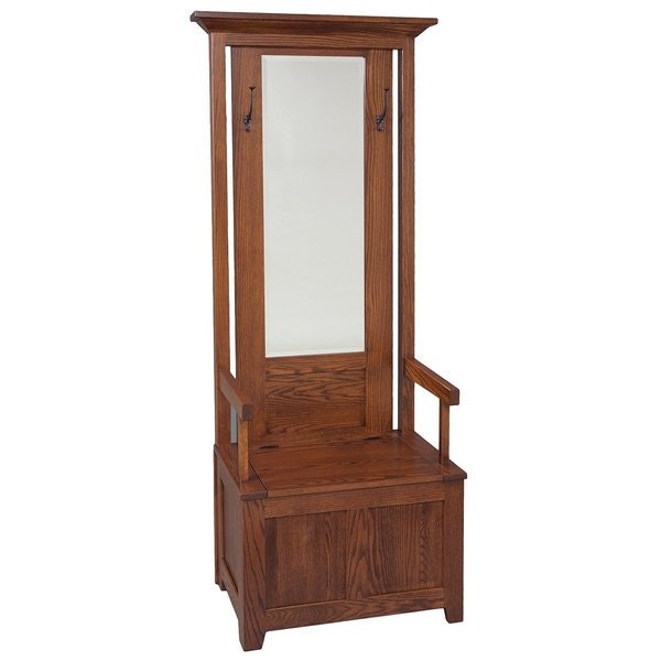 Amish Entryway Narrow Hall Tree Storage Bench with Coat Rack