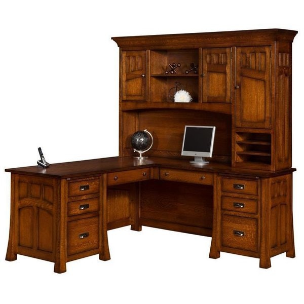 Amish Furniture Gallanheim Mission L Desk with Optional Topper