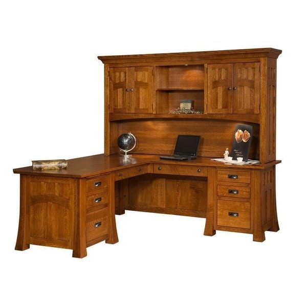Amish Gallanheim Mission L-Shaped Desk with Optional Topper