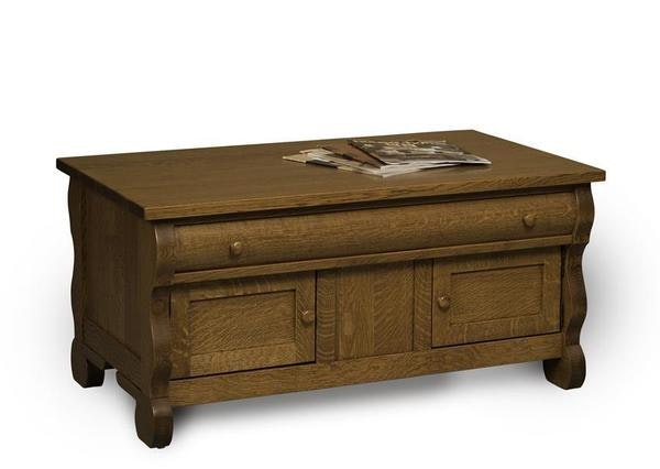 Amish 42 Wide Gleam Hardwood Rectangular Coffee Table Cabinet with 2 Doors and 1 Drawer