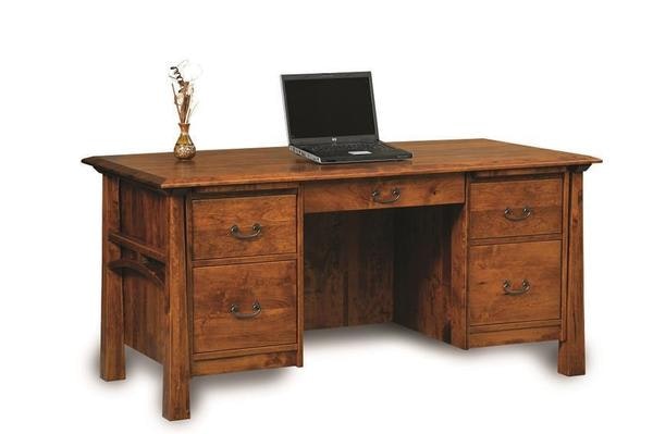 Amish 65 Wide Vivid Executive Desk with Curved Top and Finished Back